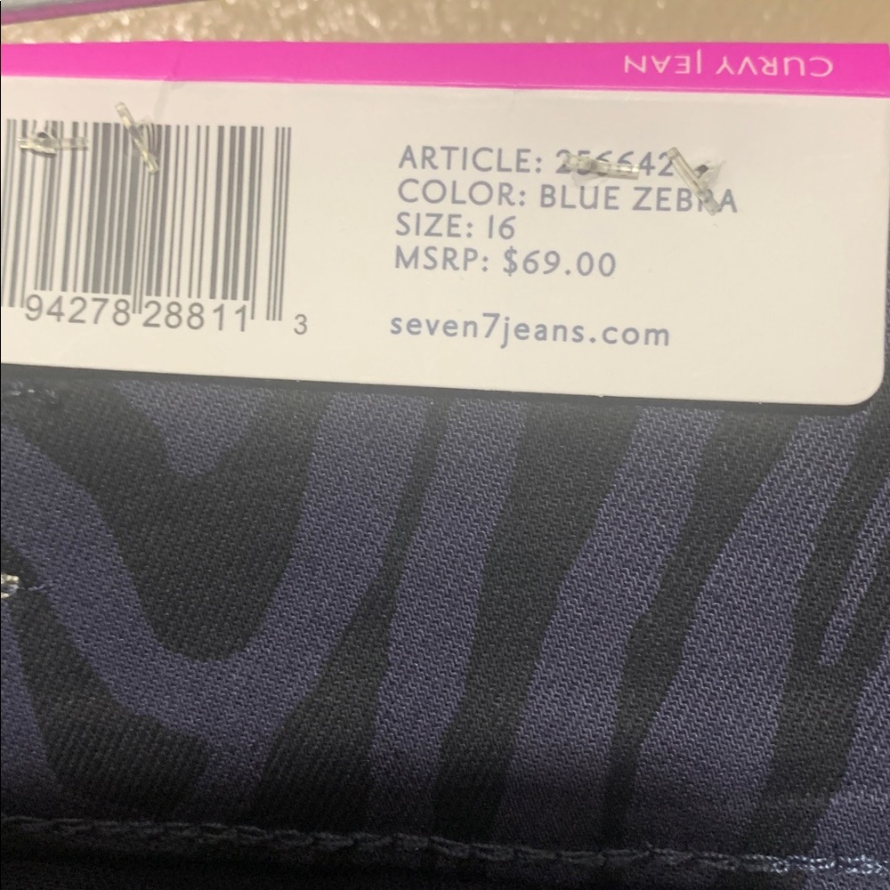 26. Seven7 size 16 Navy & Black High Rise Curvy  Zebra Skinny Legging Jeans NWT - Picture 6 of 6